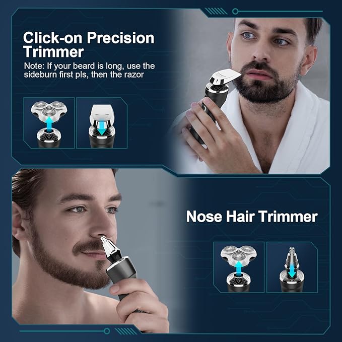 Electric Razor for Men with Travel Case, SweetLF 100% Waterproof Electric Shaver,Wet Dry Shaving/Rechargeable/Sideburns/Trimmer/Nose Trimmer/Type C Charging Cable