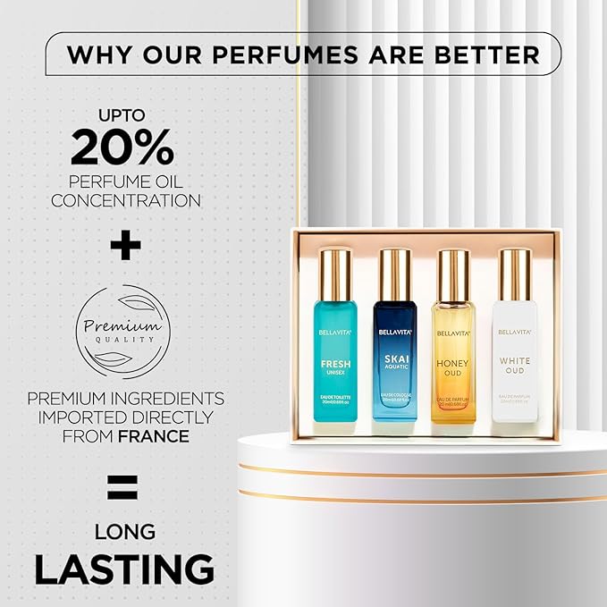 Bellavita Luxury Men's & Women's Perfume Combo - Women's Gift Set & Ceo Man | Lemon, Lavender, Tonka, Oud, Spicy | Long Lasting | Vegan & Cruelty Free - (4 * 20 ML + 100 ML)