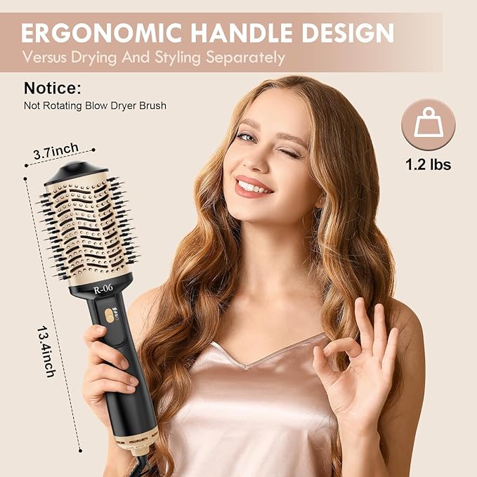 Hair Dryer Brush Blow Dryer Brush in One, 4 in 1 Hair Dryer and Styler Volumizer with Oval Barrel, Professional Salon Hot Air Brush for All Hair Types, Gold