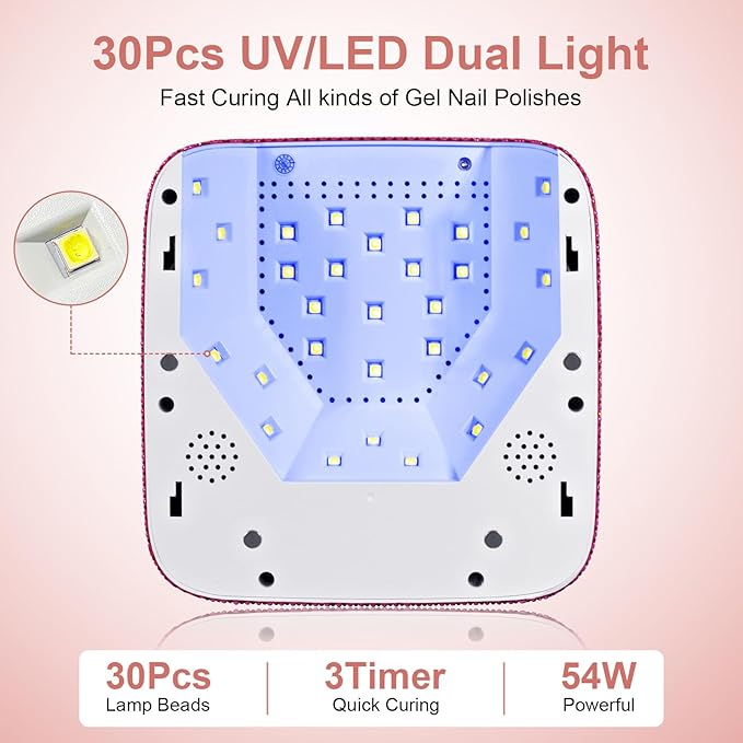 Cordless UV Nail Lamp, 54W Rechargeable UV Light for Gel Nails, Nail Dryer with 3 Timer Modes, Professional Quick Dry Curing Lamp for Salon & Home (Red Diamond)