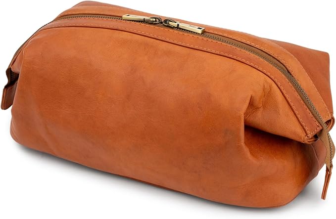 BERLINER BAGS Vintage Leather Cosmetic Bag Ben XL, Toiletry Bag for Women and Men, for Travelling - Brown