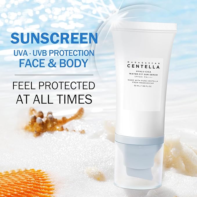 Centella Sunscreen SPF 50, 50ML 𝑴𝒂𝒅𝒂𝒈𝒂𝒔𝒄𝒂𝒓 Sun Screen Face Serum, Daily UV Defense Sunblock Summer Sunscreen for Face, Travel Essentials for Black Girl (2PC)