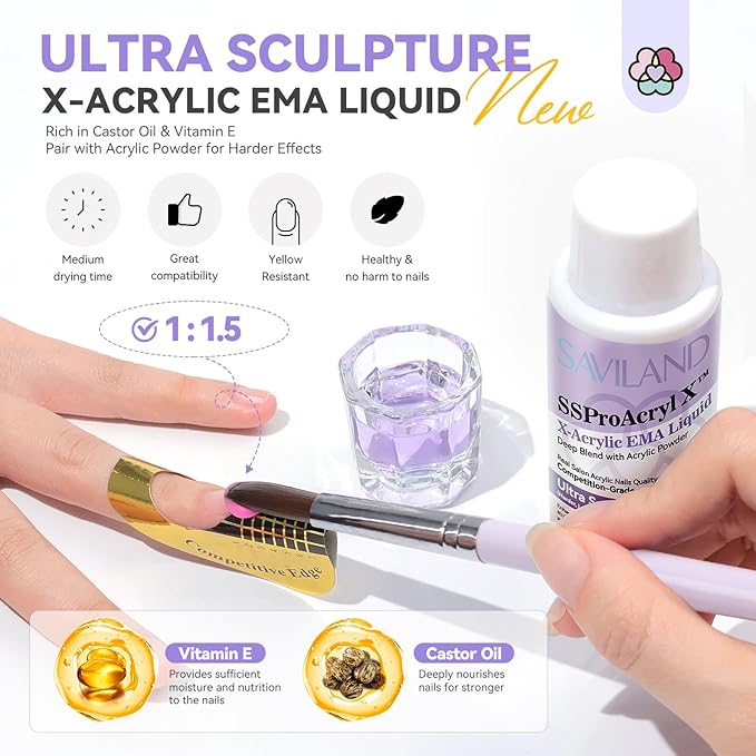 SAVILAND Acrylic Nail Kit with Drill: Nail Kit for Beginners with Everything Nails Kit Acrylic Set Acrylic Powder and Liquid Set with Essential Oils Nail Decoration U V Nail Light DIY Home Salon
