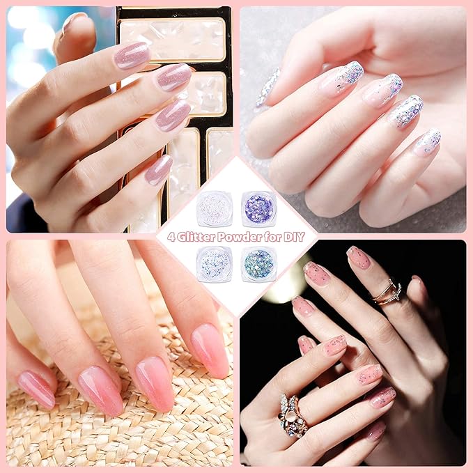 Poly Nail Gel Kit, Ohuhu 12 Colors Nail Gel Kit Enhancement Builder with 1 Temperature Color Changing, 4 Glitter Colors and 7 Regular Color Kit for DIY Girls Lover Mother - Jelly Color