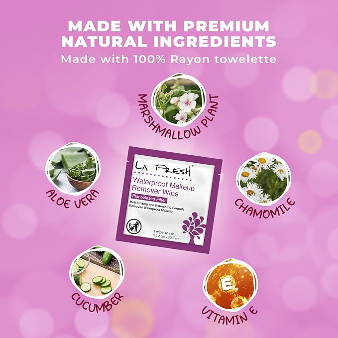 La Fresh 24/7 Makeup Remover Wipes, Easily Remove Waterproof Makeup and Moisturizing, Pack of 50 Individually Wrapped Wet Wipes, Skincare Travel Essentials