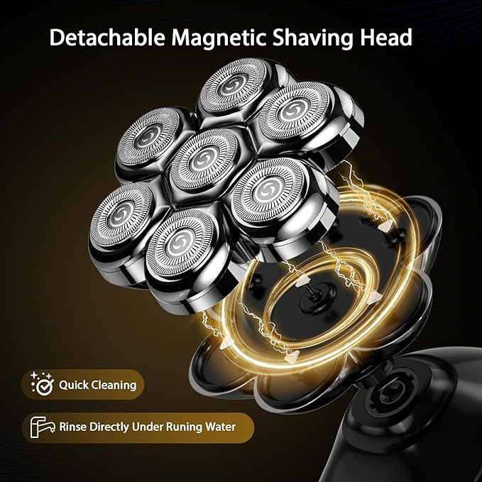 Head Shavers for Bald Men, Wyklaus Detachable Head Shavers 5-in-1 Electric Razor IPX7 Waterproof Dry Wet Shaving for Men Women,7D Rotary Shaver Grooming Kit with LED Display, USB Rechargeable