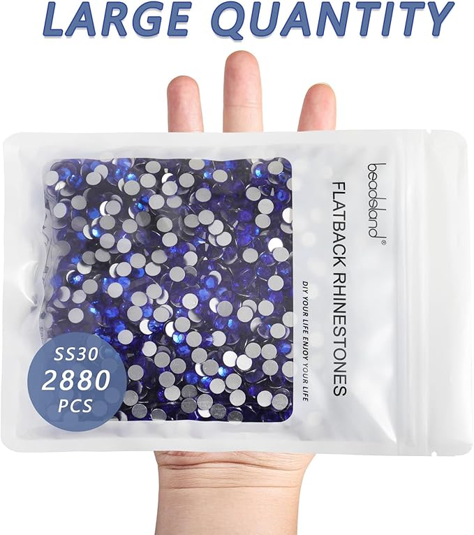 Beadsland Flatback Rhinestones Bulk, 2880pcs Royal Blue Rhinestones for Nails Crafts Clothes DIY Decoration, Sapphire, SS30, 6.3-6.5mm