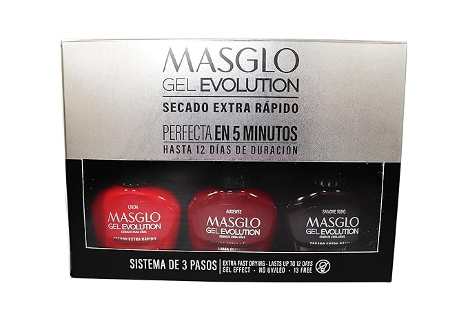 MASGLO Gel Evolution – Set of 3 Nail Polishes No UV/LED Lamp Needed, Fast-Drying, 12-Day Wear, 14-Free Formula, High-Gloss Finish, vegan (0.5 oz Each) h