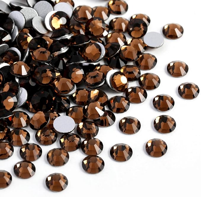 Beadsland 1440pcs Flat Back Crystal Rhinestones Round Gems for Nail Art and Craft Glue Fix, Smoked Topaz, SS10, 2.7-2.9mm