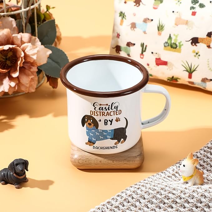 Animal Lover Gifts for Women Mother's Day Animal Themed Gifts for Mom Include Canvas Tote Bag, Makeup Bag, Socks, Keychain, Enamel Mug, Small Figurines(Dachshund)