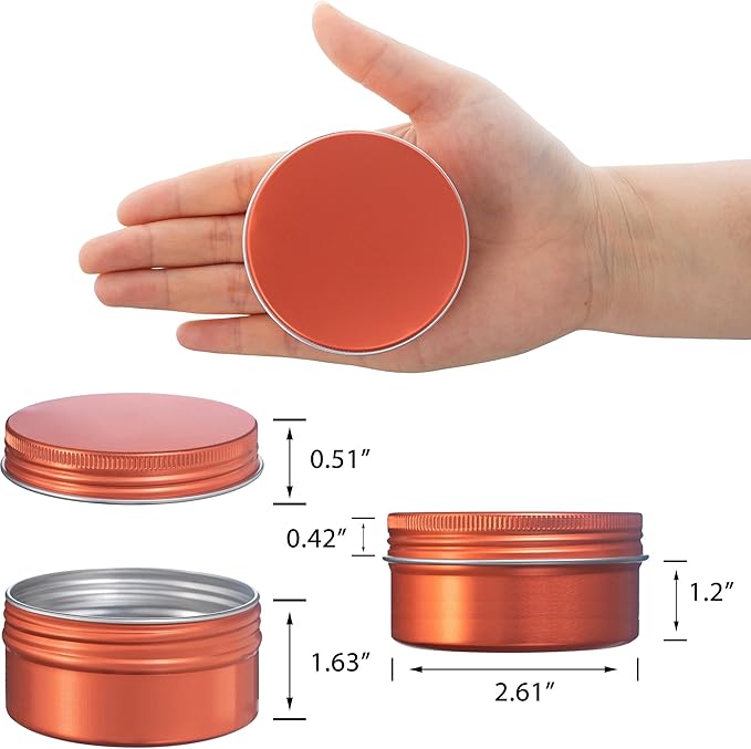 24 Pack 4oz Screw Top Aluminum Tin Jars with Screw Lids and Blank Labels - Refillable 120ml Metal Containers for Lip Balms, Candles, Salves, Spices, Crafts (Orange)