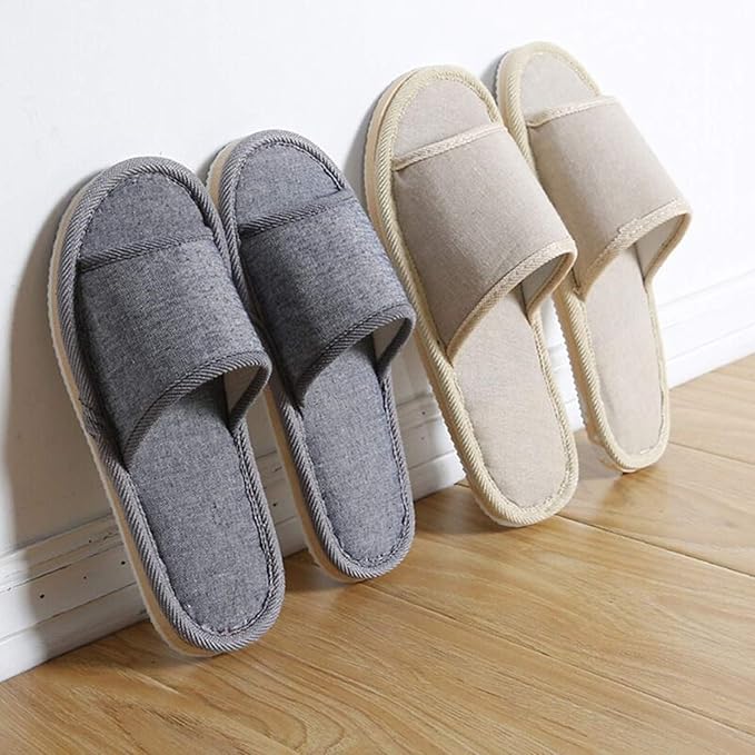 6 Pair of Open Toe Breathable Slippers,Solid Color Casual Slippers,Spa Slippers for Guests, Hotel, Travel, Unisex Universal Size Washable (3 gray medium size+3 beige large size)
