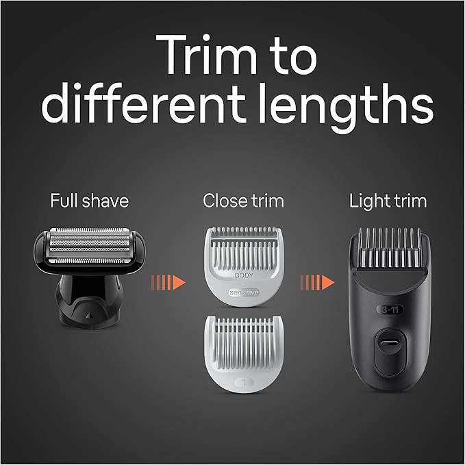 Braun Body Groomer Series 5 5360, Body Groomer for Men, for Chest, Armpits, Groin, SkinSecure Technology for Gentle Use and Clean Shave Attachment, Waterproof, Cordless with 100-min Run Time