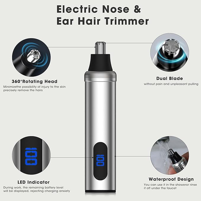 Karrte Professional Hair Clippers and Trimmer Set for Men, T-Shaper Trimmer & Foil Shaver, Nose & Ear Hair Trimmer, Cordless Clippers and Grooming Set, Hair Cutting Kit with LED Display Silver