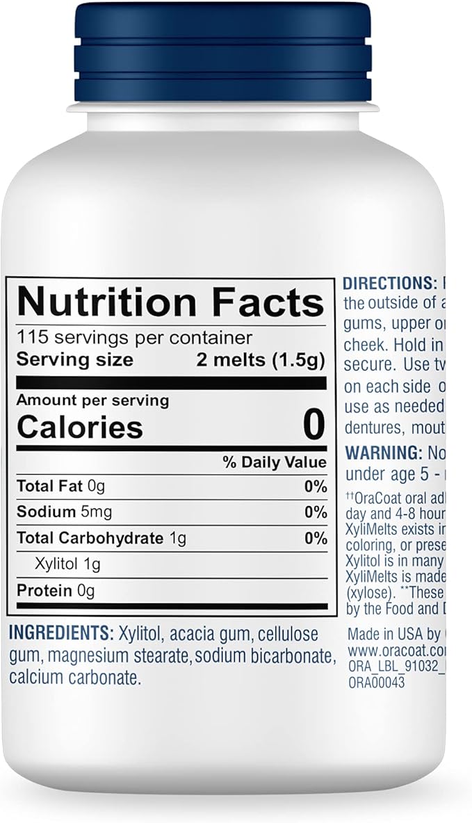 Oracoat XyliMelts for Dry Mouth Night Time or Day - Moisturizing Dry Mouth Adhering Discs, Sugar Free with Xylitol, 230 Count, Slightly Sweet Flavor, 8-Hour Relief