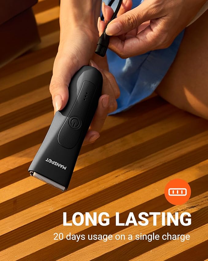 MANSPOT Manscape 2 in 1 Body Hair Trimmer Foil Shaver, Electric Ball Pubic Groin Hair Trimmer, Waterproof Wet/Dry Bikini Trimmer for Women with 4 Guard, 20 Days Shaving