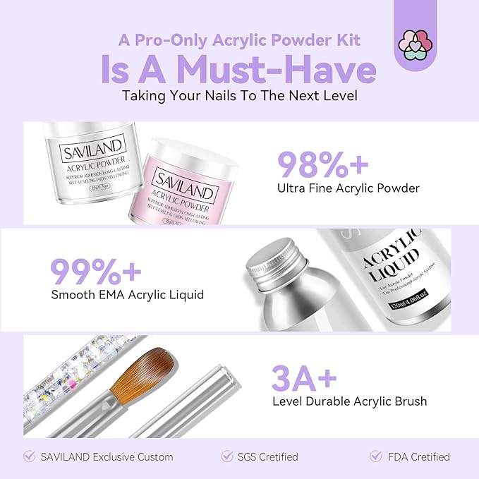 Saviland Acrylic Nail Kit with Nail Drill & 5pcs Acrylic Nail Brush Set