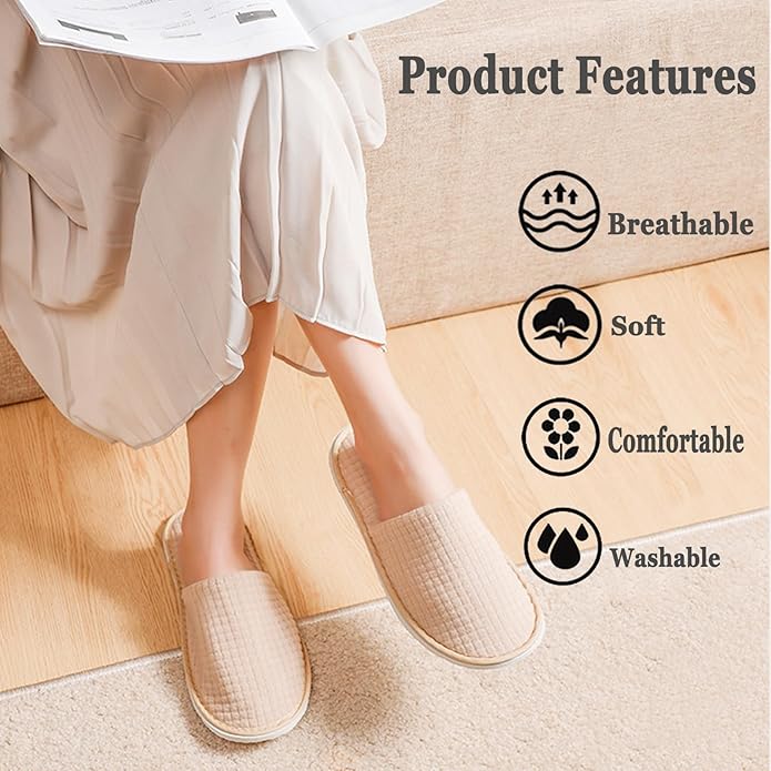 6 Pairs Disposable Slippers for Guests, Spa Slippers with Polar Fleece, Non-Slip Hotel Slippers for Women and Men, Reusable Bulk Slippers for Travel, Guest, Spa, Bride, Wedding Party, Nail Salon