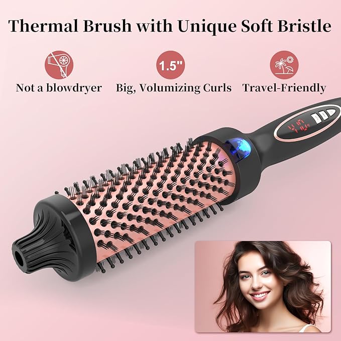 New Upgrade 1.25 Inch Thermal Brush Create Loose & Volume Curls Digital Display 9 Heat Settings Tourmaline Ionic Hair Curler 1 1/4 Inch Curling Iron Brush Dual Voltage for Traveling