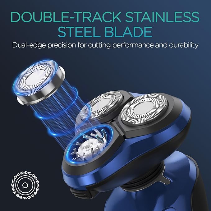 VOYOR Electric Razor for Men Cordless Shavers for Shaving with face sideburn Nose Ear Hair Rechargeable Wet Dry Waterproof TX410 New (New Version-Blue)