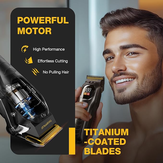 SUPRENT Cordless Hair Clippers for Men - Professional Hair Clipper & Trimmer Set, Wireless Hair Cutting Kit for Family, Rechargeable Cordless Hair & Beard Trimming Set for Men with LED Display