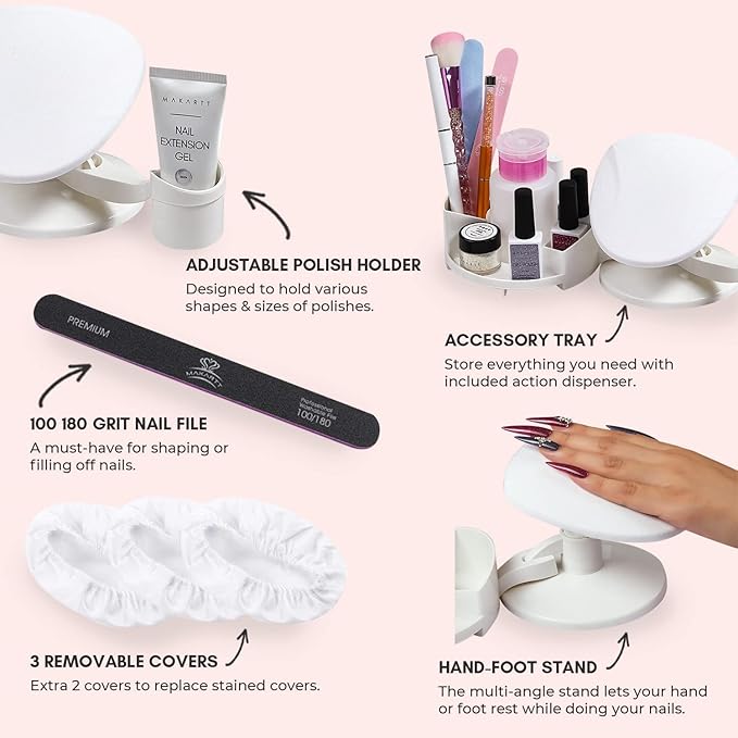 Makartt Gel Nail Polish Remover Clips Kit, Nail Polish Holder Hand Rest, 20 Pcs Resuable Finger and Toenail Acrylic Nail Polish Remover Wraps, Nail Polish Stand with Gel Holders and Multi Angle Rest