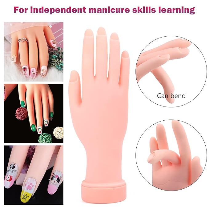 Practice Hand for Acrylic Nails, Fake Maniquin Training Hand for Nail Practice, Nail Practice Hand with Acrylic Nail Powder and Liquid Set, Nail Kit Set Professional Acrylic with Manincure Hand