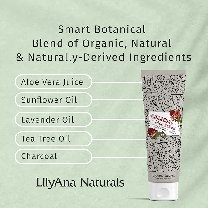 LilyAna Naturals Charcoal Face Scrub 3 Oz and Face Cream 1.7 Oz Bundle - Anti-Aging Facial Exfoliator and Face Cream, Face Moisturizer For Dry Skin, Rose and Pomegranate Extracts - for Women and Men