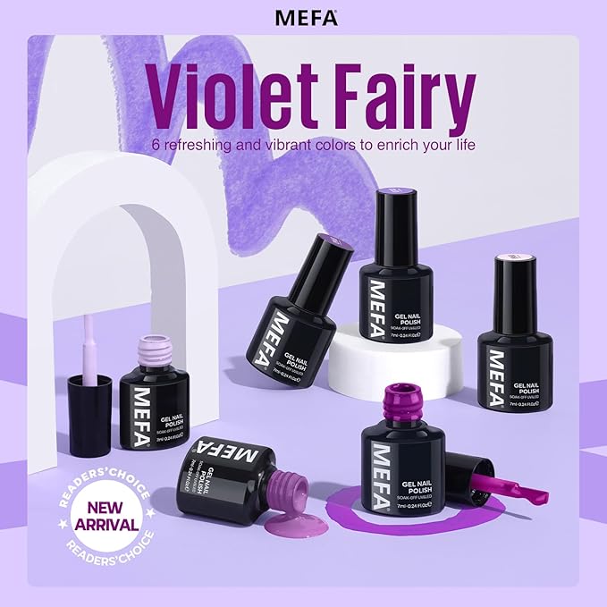 MEFA Purple Gel Nail Polish, 6 Colors Gel Polish Set Pink Shimmer Purple Nail Polish Soak Off Grape Lilac Violet Gel Nail Art Manicure DIY Salon Gifts for Women Girls