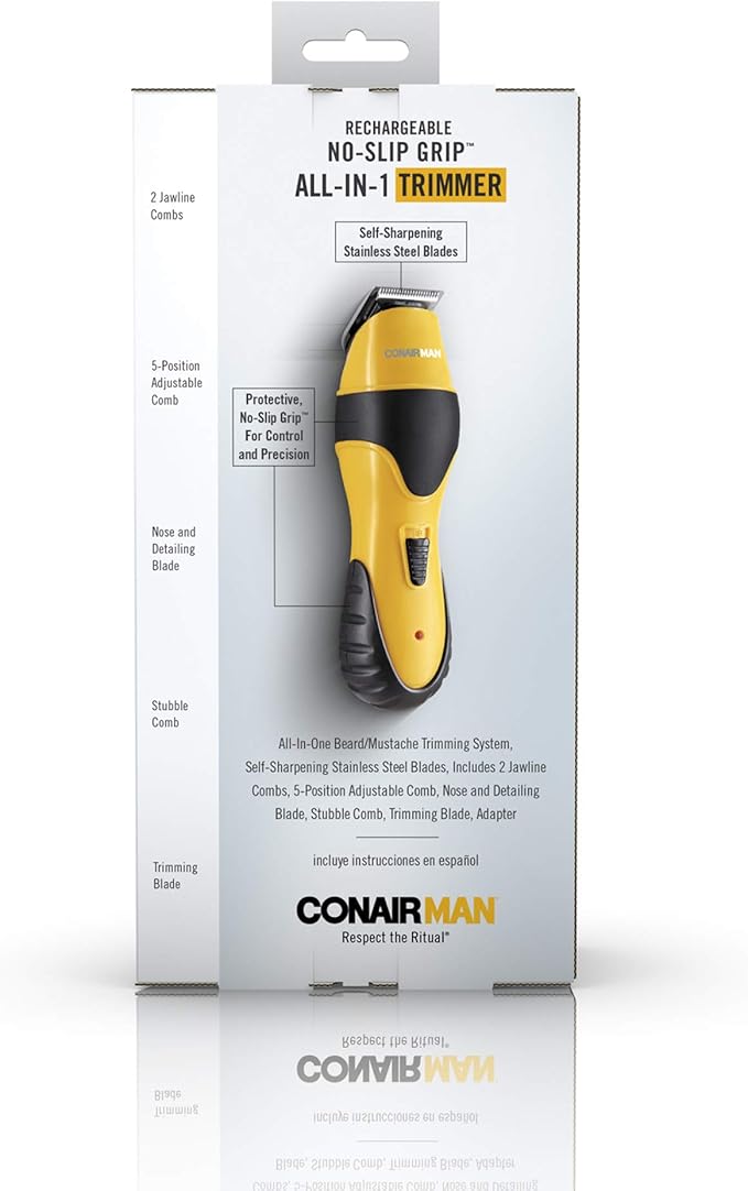 ConairMAN All-in-One Beard Trimmer for Men for Face, Nose and Ear Hair Trimmer,6 piece Men's Grooming Kit, Cordless/Rechargeable