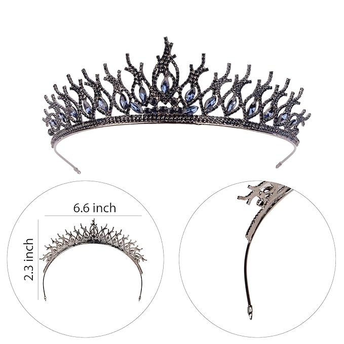 LIMELIA Women's Tiara for Henna Wedding Party|Glitter Hair Accessories for Bridal Birthday Pageant Prom Halloween Cos-play Christmas Party|Tulip-Navy Blue