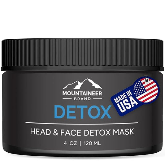Mountaineer Brand Bald Head Care Detox Mask for Men | All Natural Exfoliator & Moisturizer with Bentonite Clay & Charcoal | Step 5 Head, Face, Skin Cleansing Mask for Soft Fresh Skin | Unscented 4oz