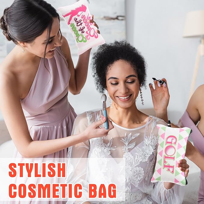 24 Pieces Makeup Bags Bulk Canvas Cosmetic Bags Purse Organizer Zipper Cosmetic Pouch Portable Travel Toiletry Pouch for Women Men Gifts, 7 x 4 Inch(Golf)