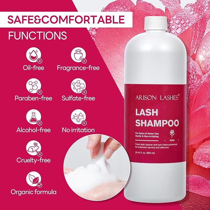 ARISON LASHES Lash Shampoo - 900ML Professional Foaming Cleanser for Eyelash Extensions, Salons and Home Use