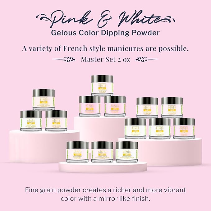 SNS Nails Dip Powder Kit, Set - Pink & White Master 14-Piece Set - Long-Lasting Acrylic Nail Color & Polish Lasts up to 14 days - Low Odor & No UV Lamp Needed - 2 Oz