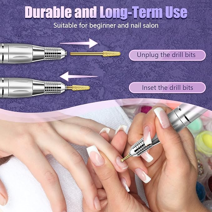 Depvko 13Pcs Nail Drill Bits Set, Tungsten Carbide Drill Bits for Nails, Cuticle Nail Drill Bits for Acrylic Nails Remover Bits for Manicure Pedicure, Home Salon (Gold)