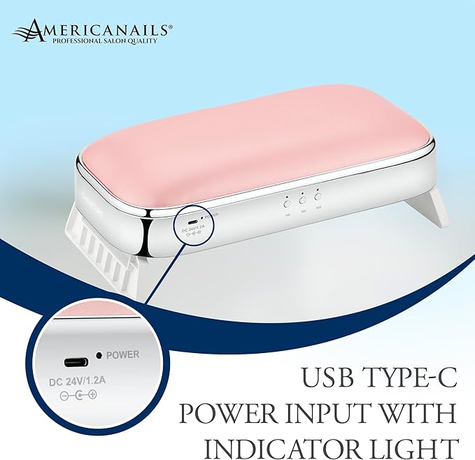 Americanails Cush'n Cure LED Nail Curing Lamp with Armrest, USB Type-C Power Input, Acetone-Resistant Finish, and Soft, Easy-to-Clean Armrest Cushion