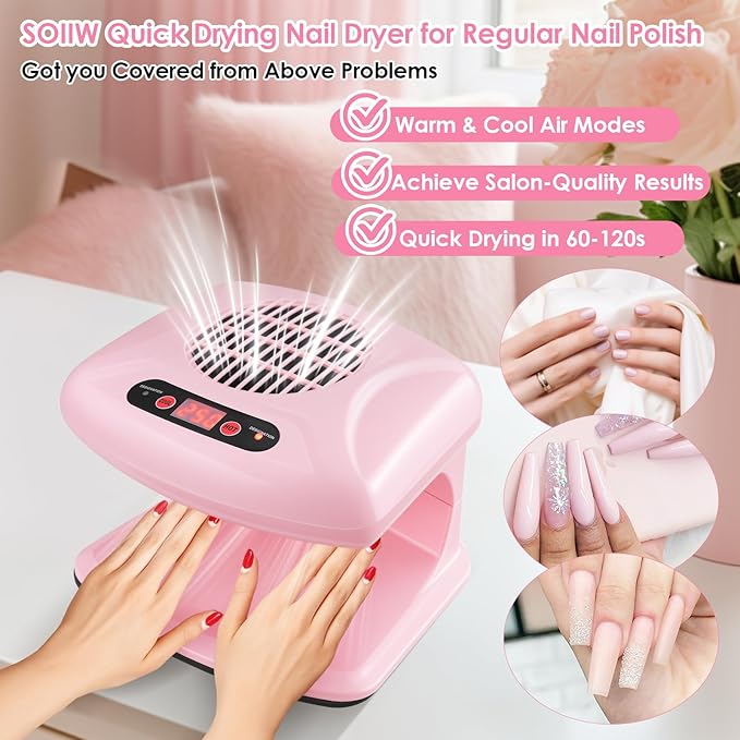 Nail Dryer Professional 300W Quick Drying Gentle Nail Dryer Fan for Regular Polish Acrylic Dip Powder Nail Dehydrator Primer with Hot & Cold Air Nail Tech for Home Salon