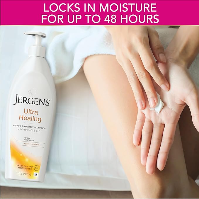 Jergens Ultra Healing Dry Skin Lotion, Hand and Body Moisturizer for Quick Absorption into Extra Dry Skin with Hydralucence Blend, Vitamins C, E and B5, White, 21 oz, Pack of 3