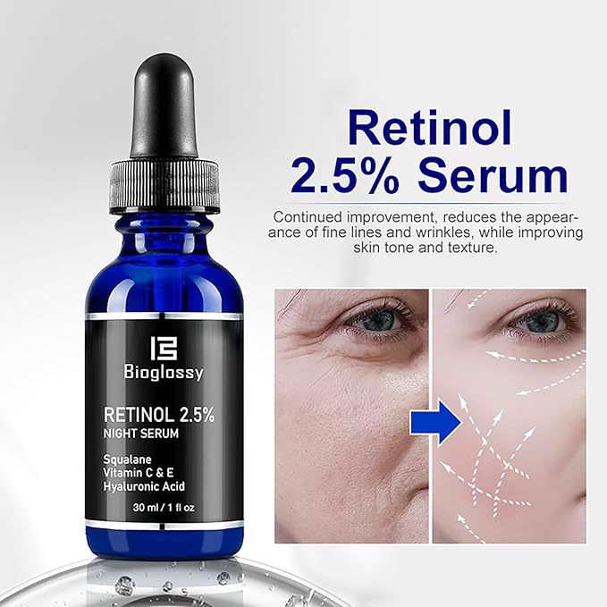 Retinol Serum for Face, 2.5% Retinol Intense Night Serum with Squalane,Vitamin C & E & B3,Hyaluronic Acid for Lines, Wrinkles & Premature Sun Damage to Resurface & Hydrate 30 ml/ 1 Fl oz