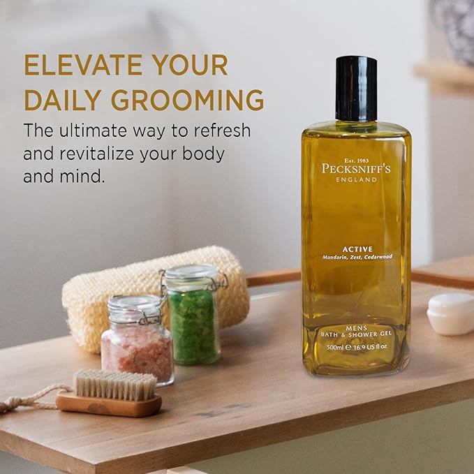 Pecksniff's Men's Luxurious Moisturizing Bath & Shower Gel | Luxury Shower with Zesty Citrus Fougere Aroma | Body Wash Men | Invigorating Active Scent, 500ml