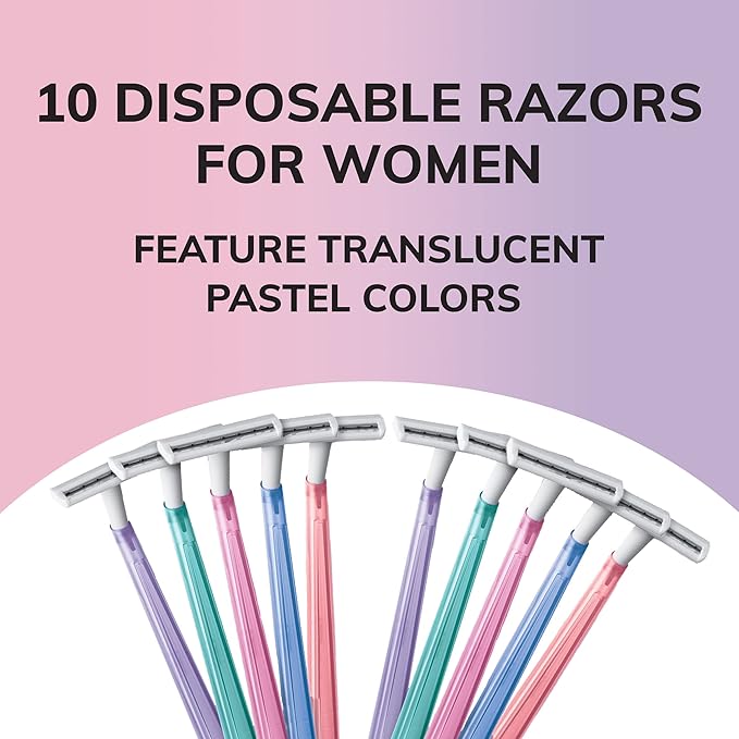 BIC Silky Touch Women's Disposable Razors; With 2 Blades; Pretty Pastel Razor Handles; 10 Count Value Pack of Shaving Razors