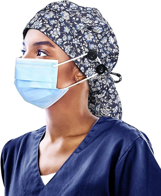 Satin Lined Work Cap with Button for Long Hair Women