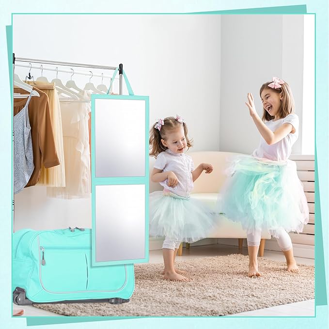 Travel Hanging Mirror 33.5 x 13.4 Inch Dance Bag Mirror Backstage Foldable Hanging Christmas for Gifts Dance Bag Dancers Artists Aestheticians Home Spa Events(Mint Green)