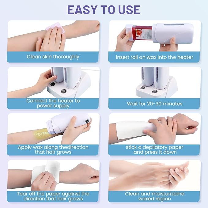 Subay Roll on Wax Warmer Double Cartridges Warmers 110v for Women Men Body Waxing Coarse Hair Removal with Heater Base for Hair, Leg, Face, Armpit, Bikini, Eyebrow, Brazilian