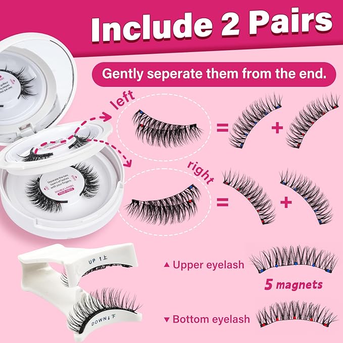 Magnetic Eyelashes With Applicator Long Lasting And Reusable Magnetic Lashes Kit 5Pcs Magnets Per Piece No Glue Needed False Eyelashes Waterproof,Cruelty Free,Easy To Wear(2Pairs,Vibrant+Blissful)