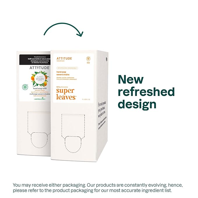 ATTITUDE Liquid Hand Soap, EWG Verified, Plant and Mineral-Based, Vegan Personal Care Products, Orange Leaves, Bulk Refill Format, 67.6 Fl Oz