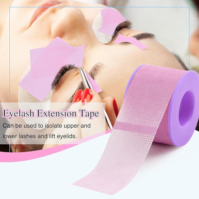 Lash Tape for Eyelash Extensions,Eyelash Tape Silicone Gel Eyelash Extension Tape for Sensitive Skin Pain-Free Removal Breathable Micro-Porous Lash Extensions Tape (1in x 4yd, 2Rolls,Purple)
