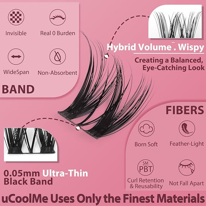 Flora Lash Clusters 8-18mm Light-Volume Wispy Eyelash Clusters D Curl - WideSpan DIY Eyelash Extension Spiky Cat Eye Lashes Individual Fake Eyelashes Clusters with 0.05mm Ultra-Thin Black Band