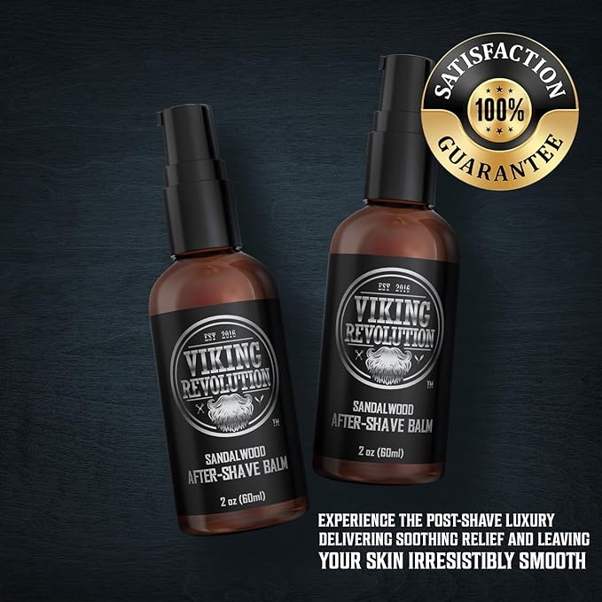 Viking Revolution Luxury After-Shave Balm for Men - Soothes and Moisturizes Face After Shaving - Eliminates Razor Burn for A Silky Smooth Finish - Sandalwood Scent (Pack of 2)